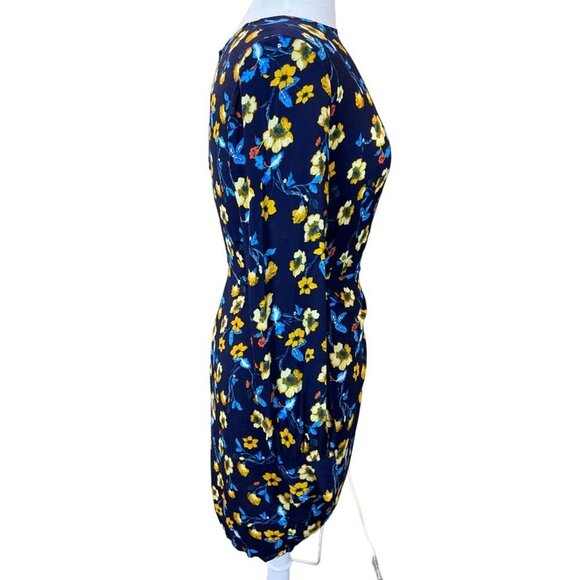 ASTR The Label Apron Front Long Sleeve Navy Mustard Floral Tie Wrap Dress Med - Picture 4 of 10